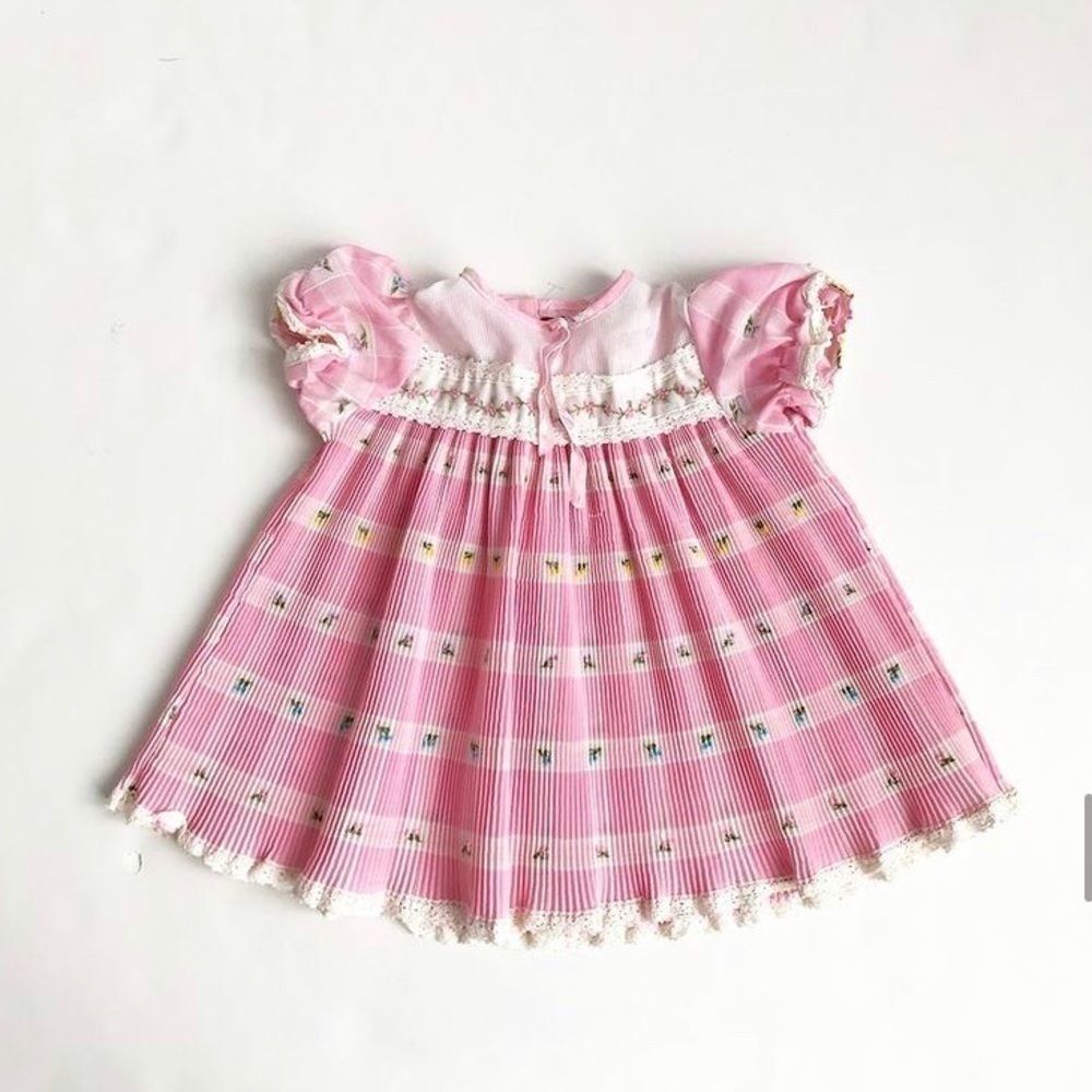 Vintage floral embroidered semi sheer dress 18m